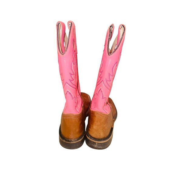 Old West Childrens Square Toe Pink Brown Lower Leather Cowboy Western Boots 3.5D - Picture 11 of 11